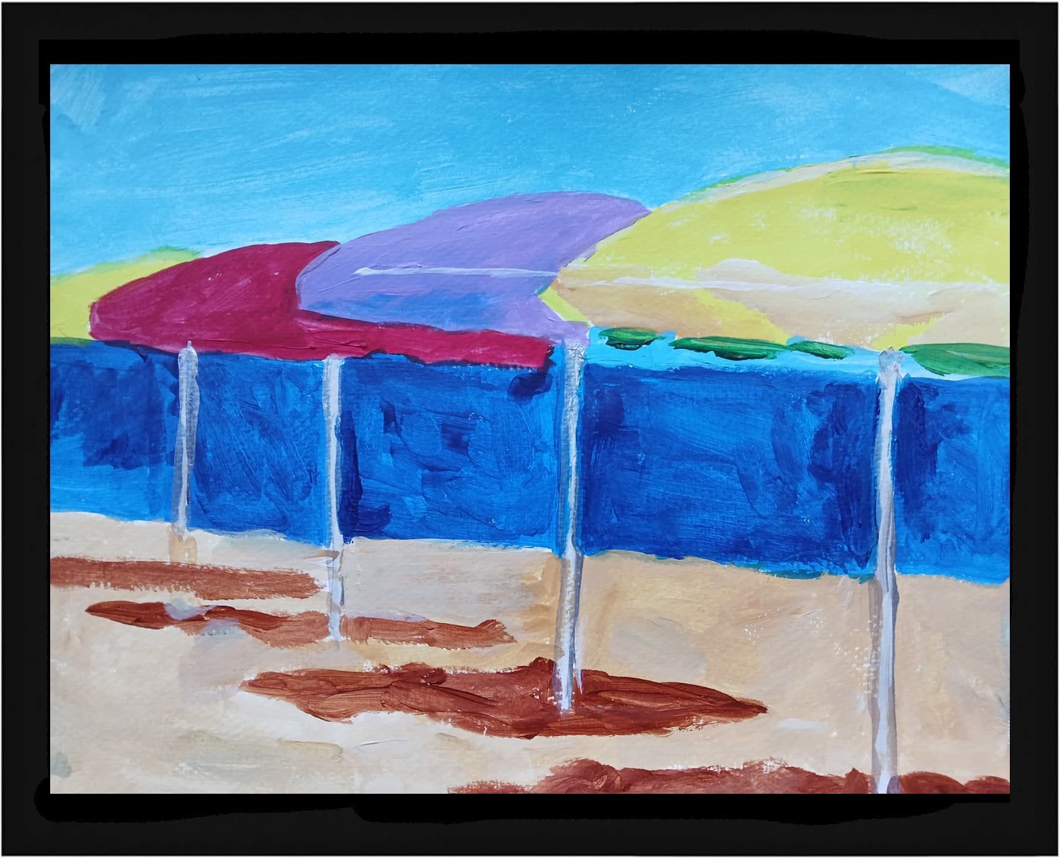 Expressionism/Abstract 11 x 14  Beach Umbrellas Signed Colorful Art Painting