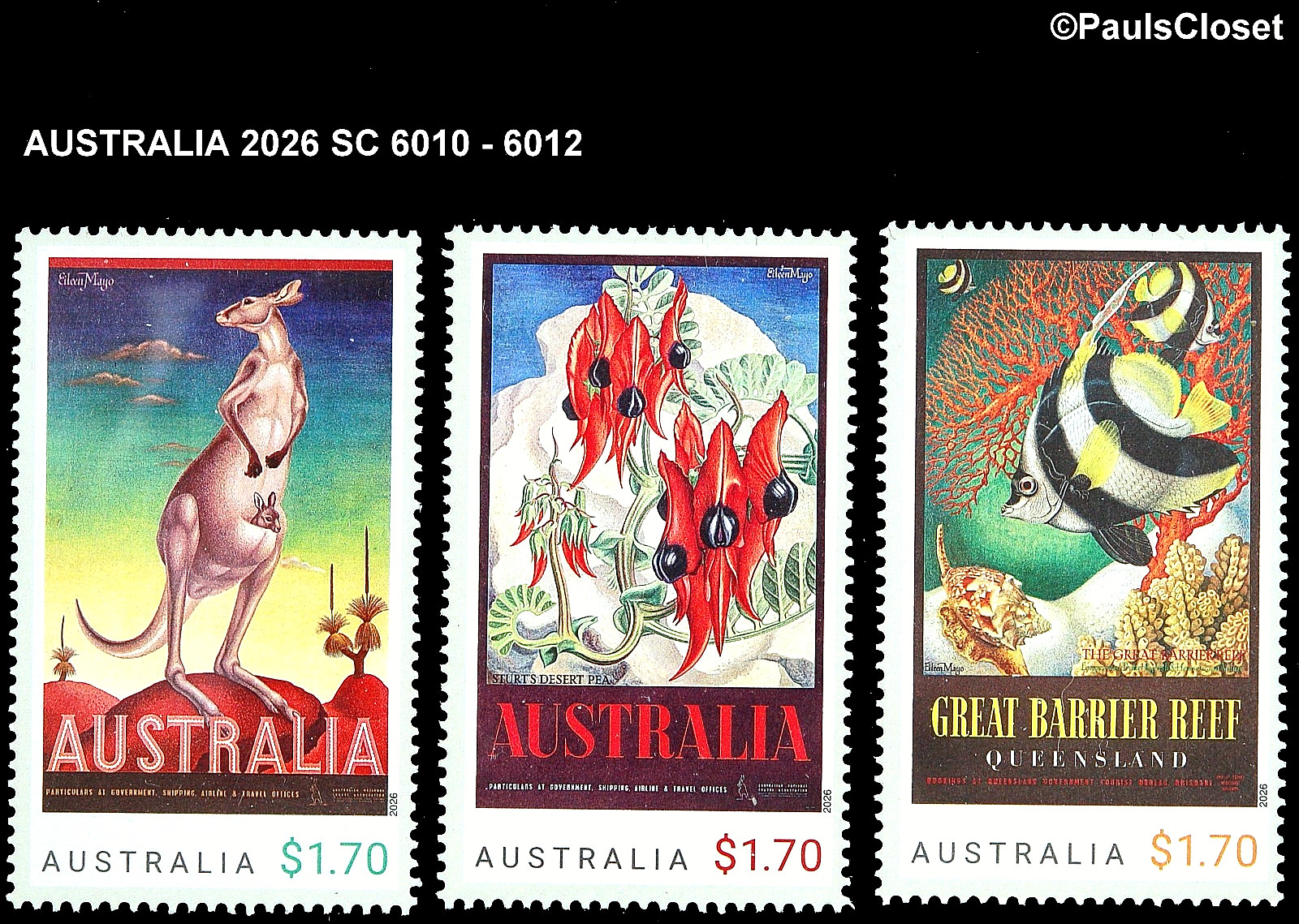 AUSTRALIA 2026 SC 6010-2 TRAVEL POSTERS BY MAYO $1.70 (3) MNH OG VF