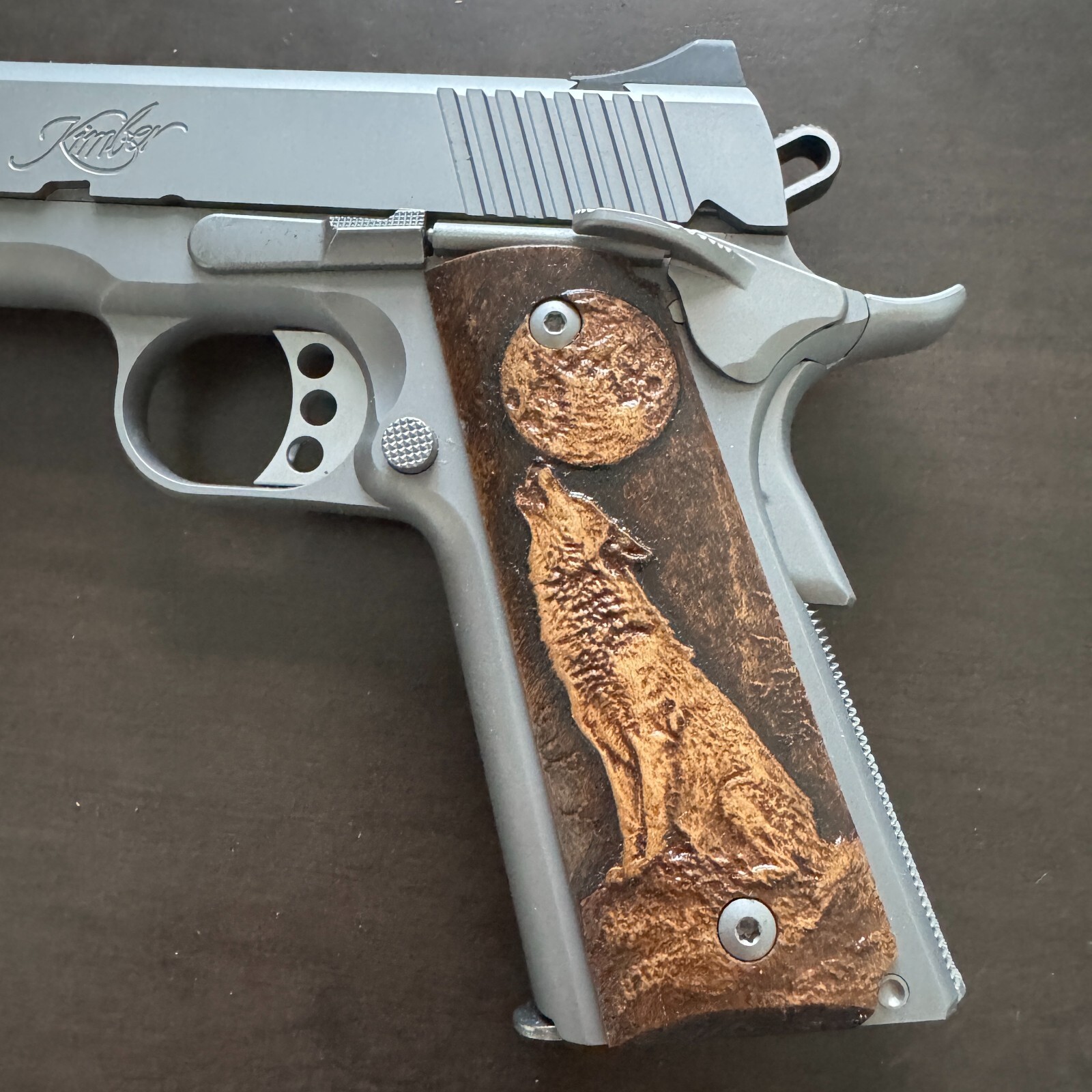 Howling Wolf 1911 Full Size custom made wooden grips