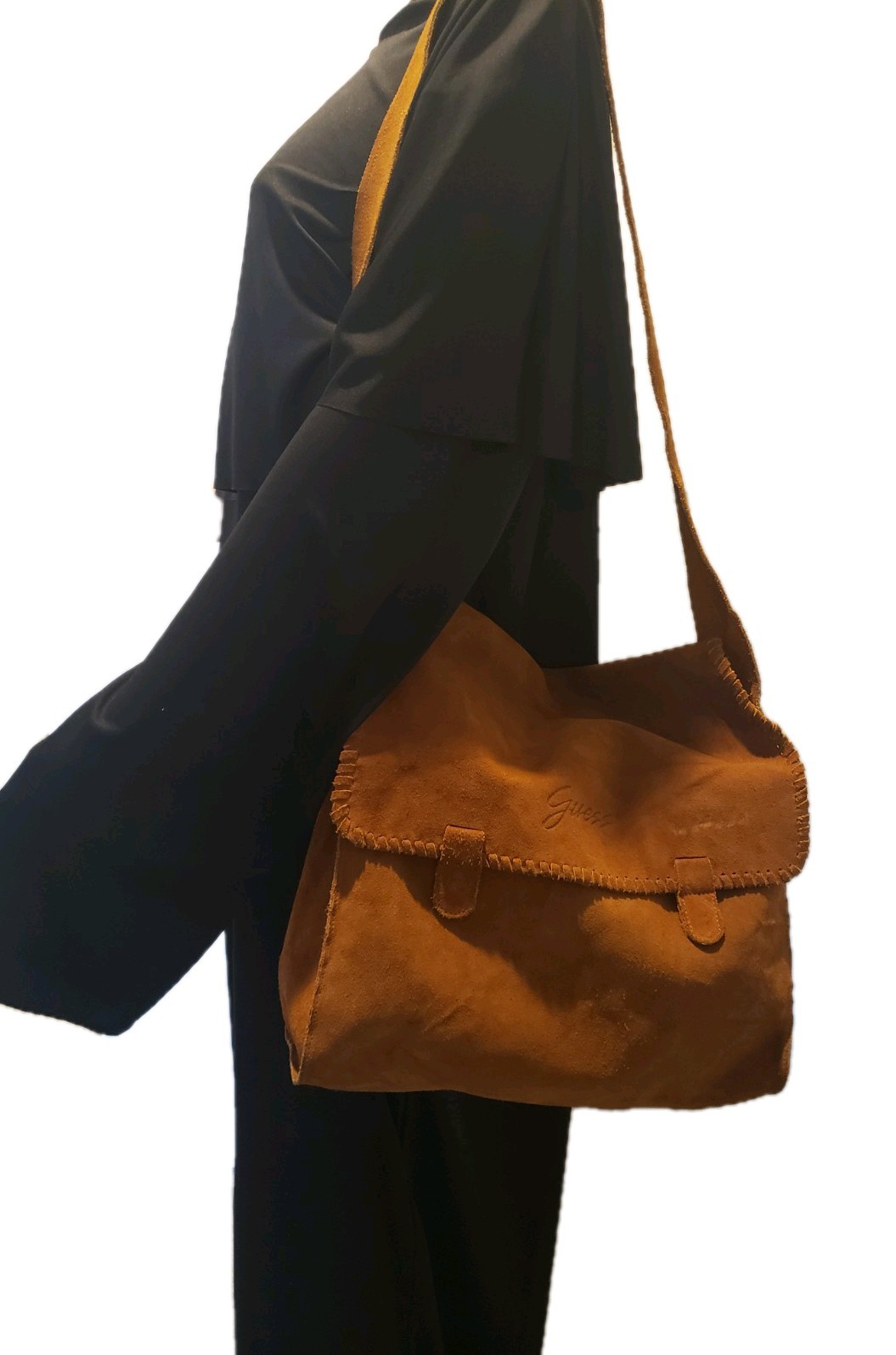 Vintage GUESS Brown Suede Messenger Crossbody/Shoulder Bag Y2K