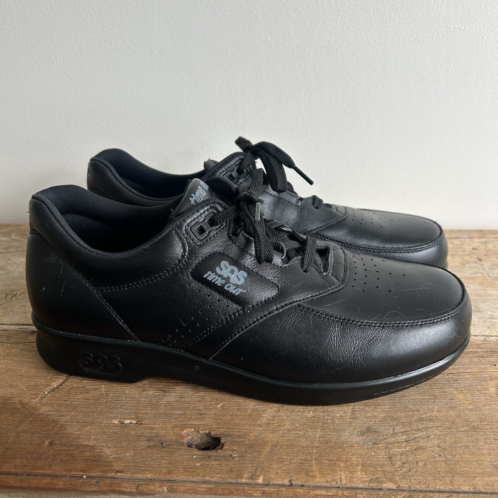SAS Time Out Shoes Men\'s 9.5 Black Leather Comfort Tie Walking Sneaker 26645688