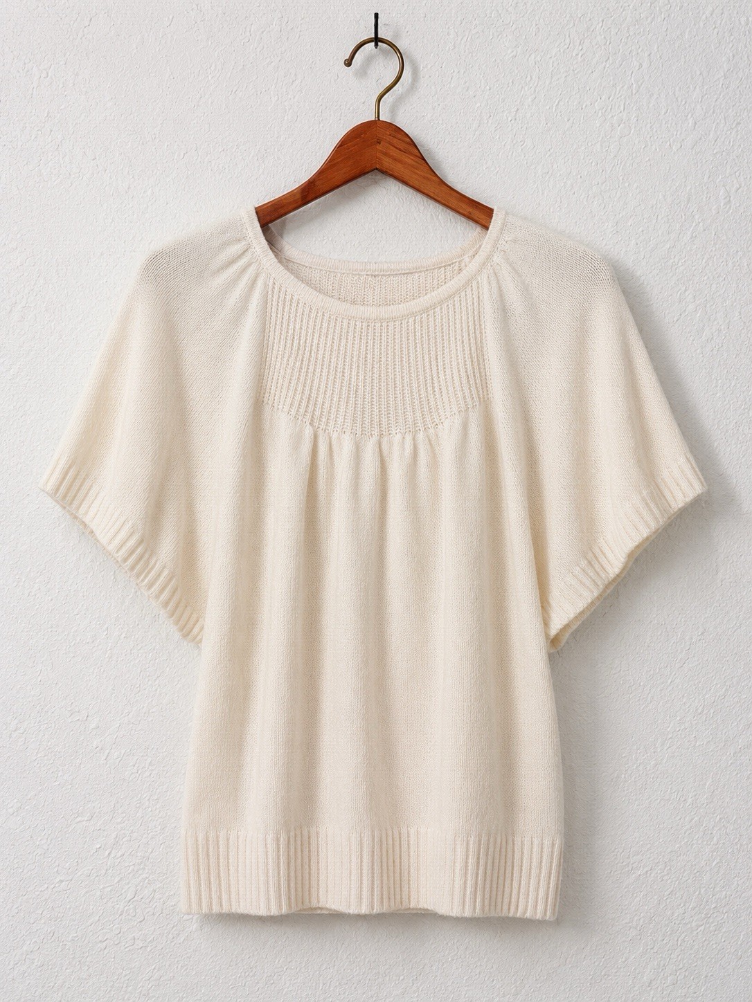 Anthropologie Belle Italy Sweater Top S Ivory Flutter Sleeve Wool Blend Knit