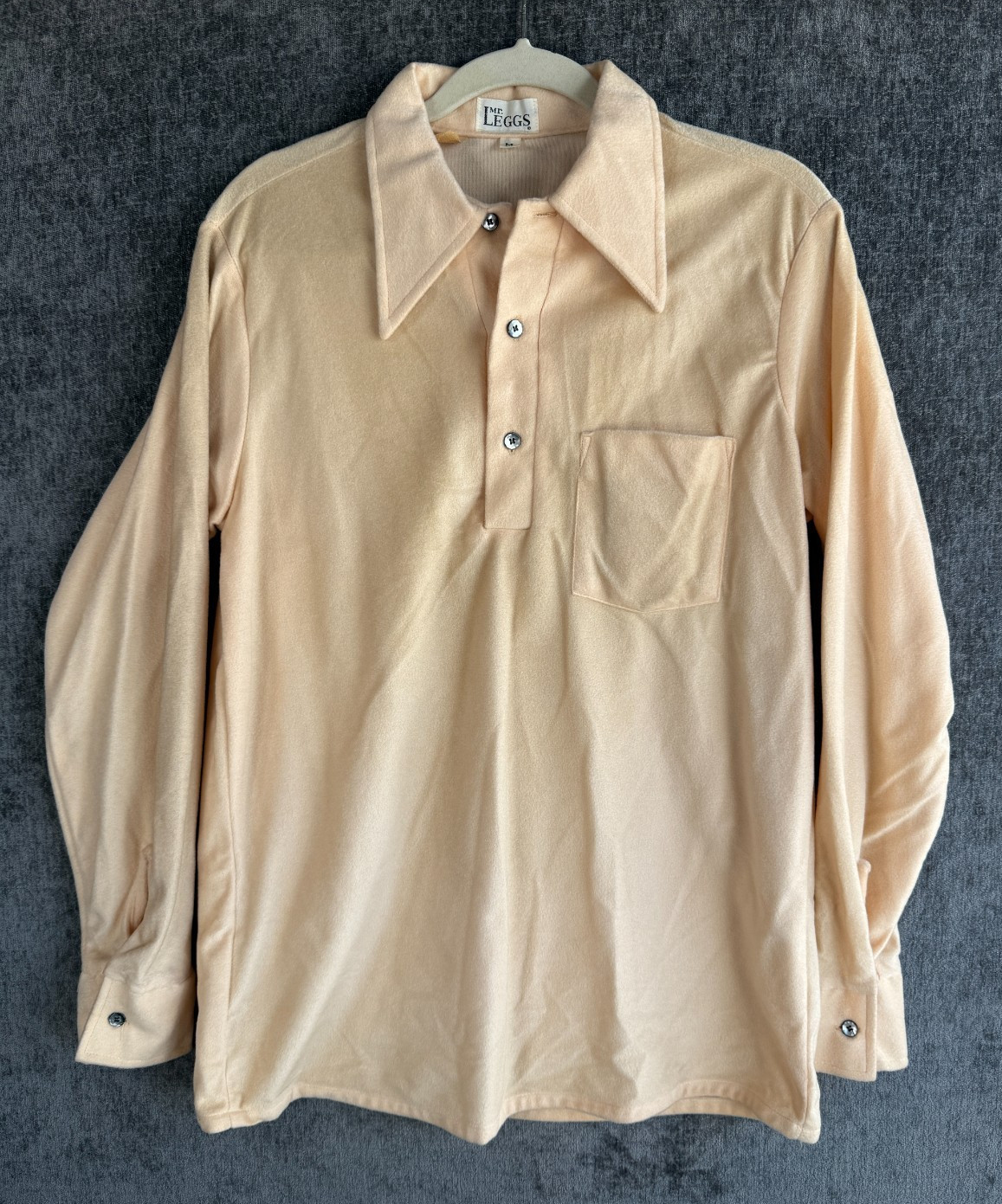VTG 70s Mr Leggs Mens Medium Tan Beige Long Sleeve Dagger Collar Shirt