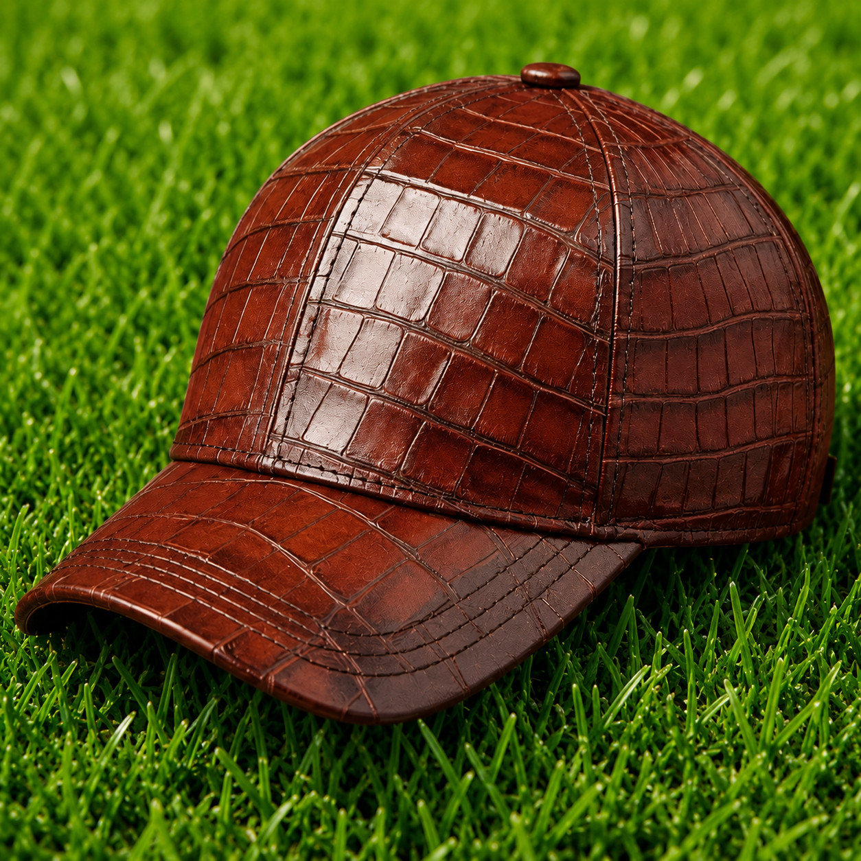 Handmade Croc Embossed Leather Baseball Cap |Brown Adjustable Unisex Western Hat