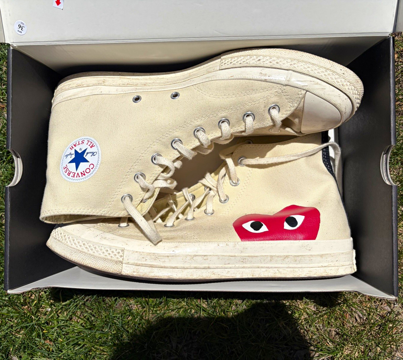 Converse Chuck Taylor All Star High Top Canvas Lace-Up Cream Red Heart Eyes