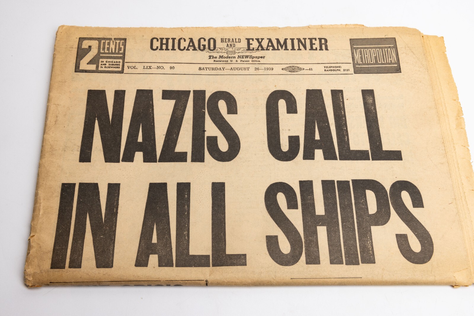 Chicago Examiner WWII 8.26.1939 Nazi Call Ships Plascke Cartoon Lou Gehrig Chicago Examiner WWII 8.26.1939 Nazi Call Ships Plascke Cartoon Lou Gehrig