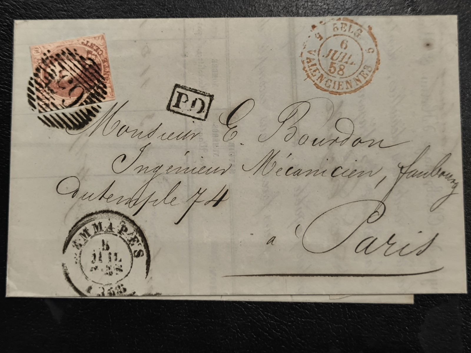 1858 Belgium 40c Medallion Cover to Paris Letter Leopold I Coal Mining Invoice 