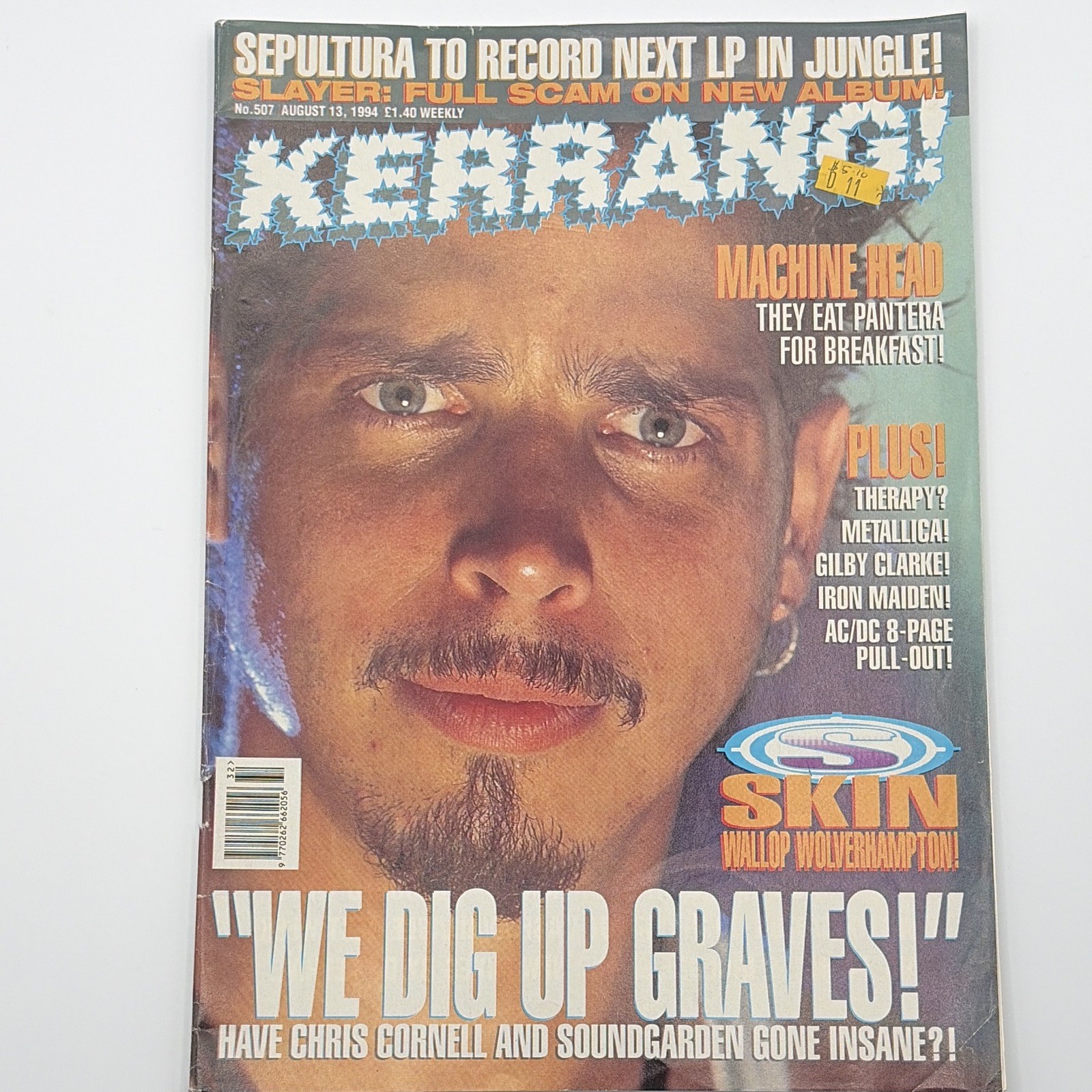Kerrang Magazine |August 13 1994| Issue 507| Sepultura|Slayer| AC/DC Poster