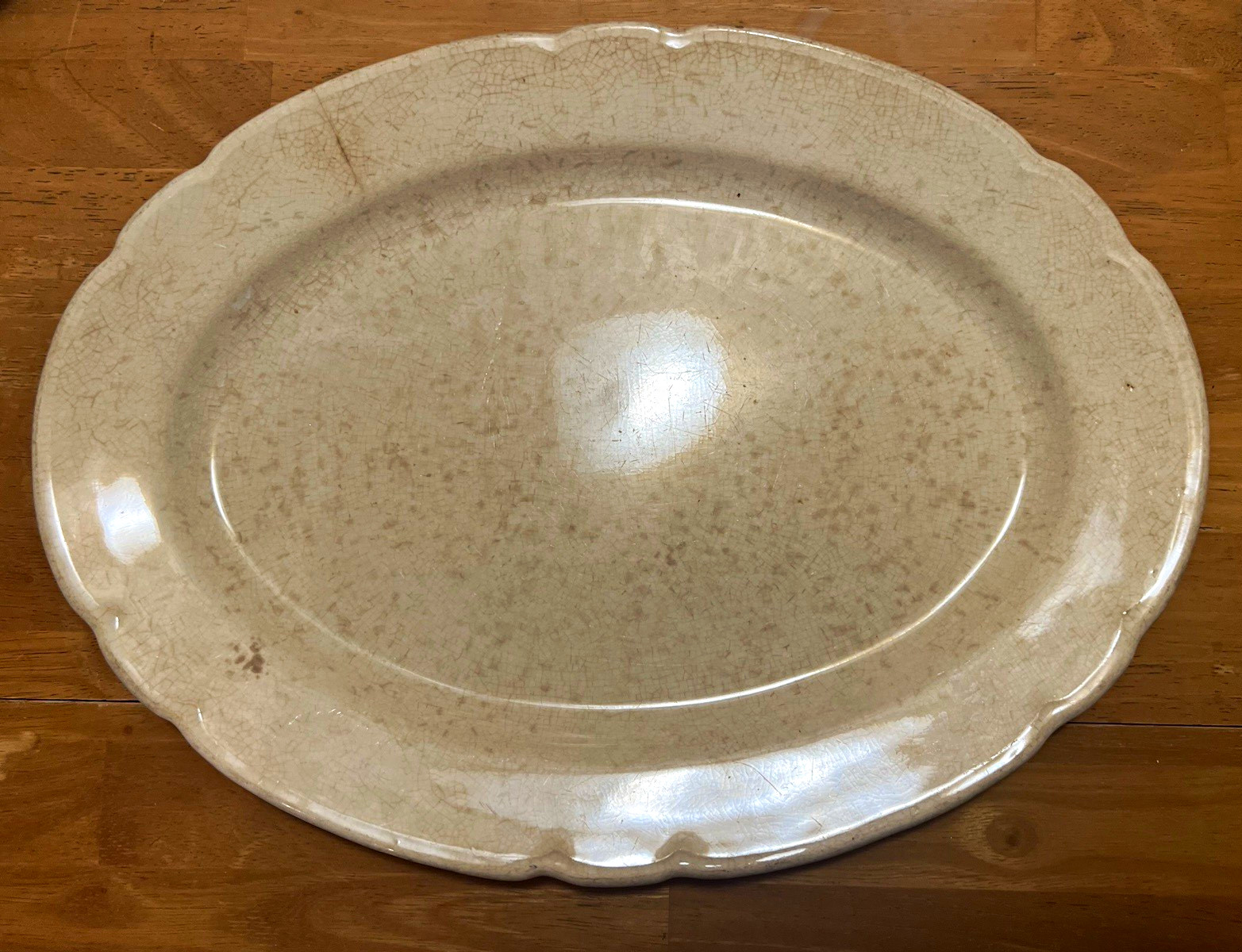 Antique KT&K Co Semi-Vitreous Porcelain Oval Platter 3010 Scalloped Rim