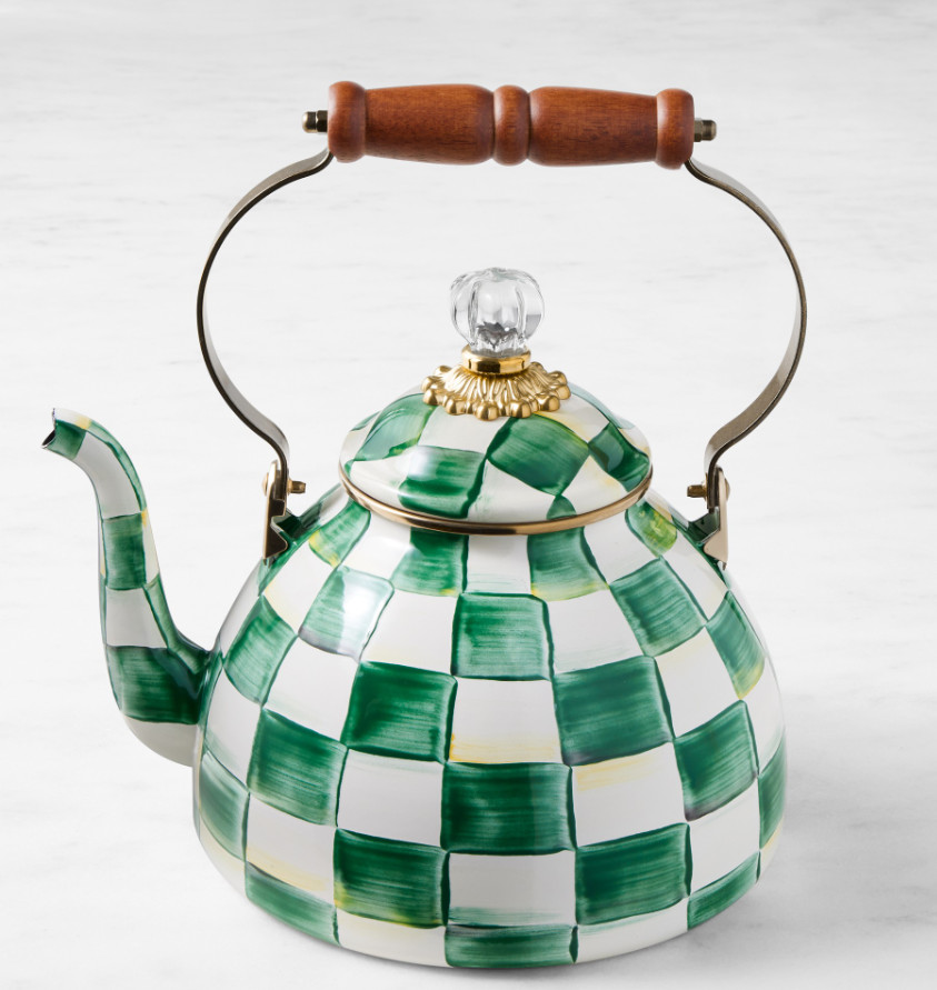 MacKenzie-Childs Emerald Check Tea Kettle, 2-Qt NEW