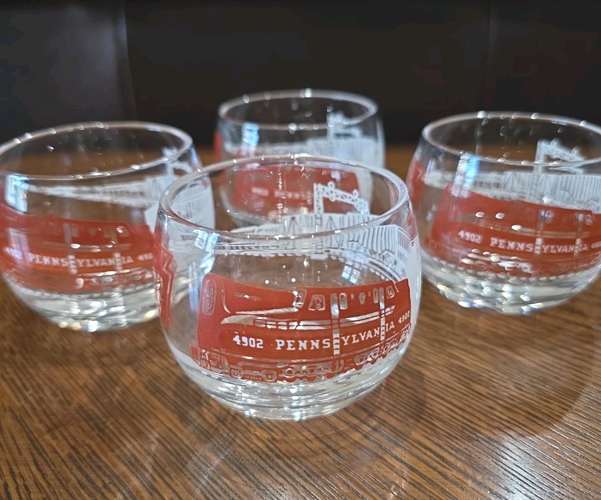 Set of 4 PENNSYLVANIA RAILROAD PRR 4902 Roly Poly Whiskey Rocks Coctail Glasses 