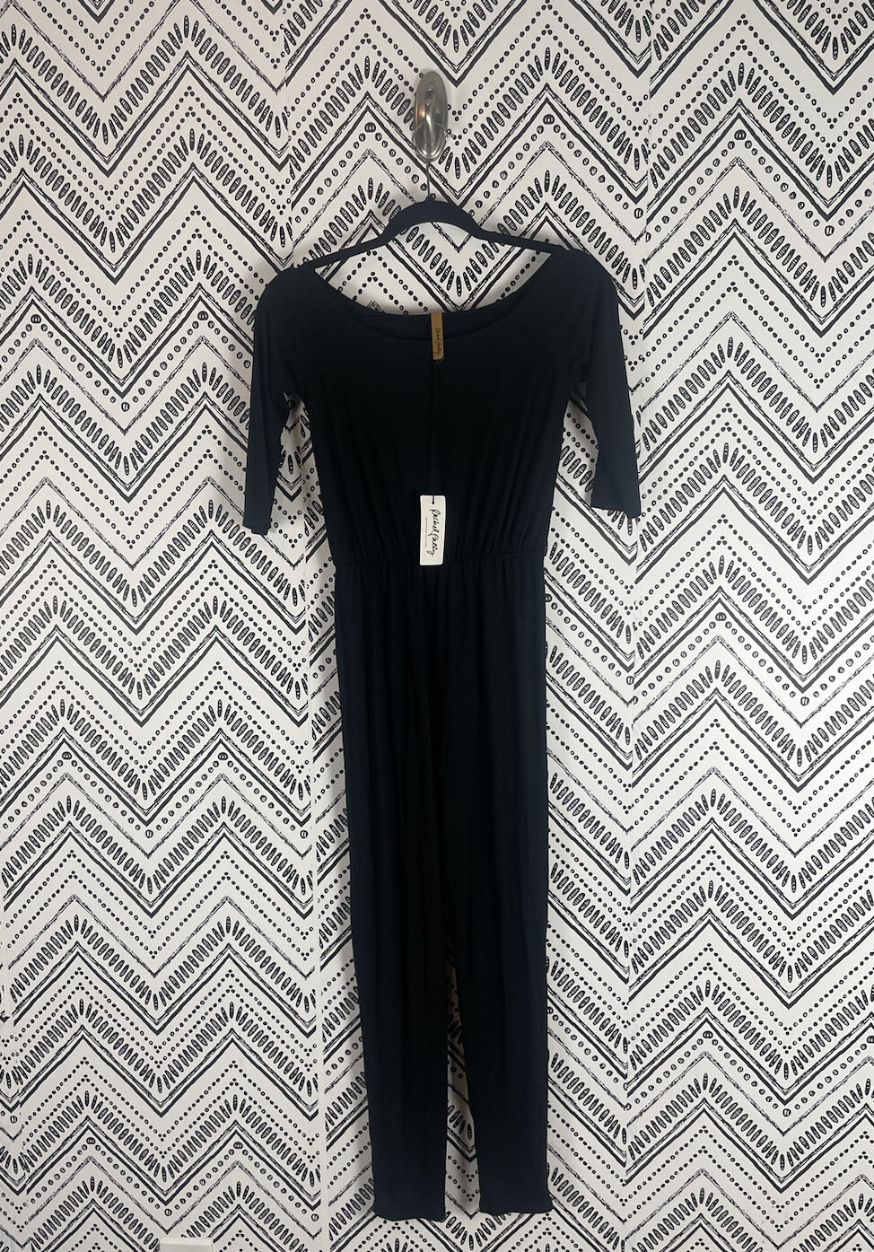 Nwt Rachel Pally Sabin Jumpsuit SizeXs Black Jersey Stretch 3/4 Sleeve