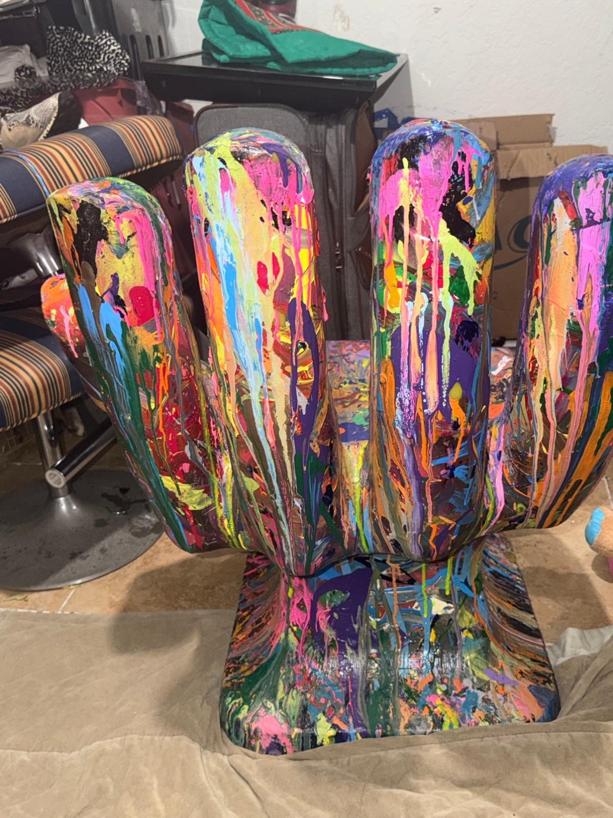 Original Hand Painted Pop Art Hand Chair Sculpture Colorful Drip Painting 34in Original Hand Painted Pop Art Hand Chair Sculpture Colorful Drip Painting 34in