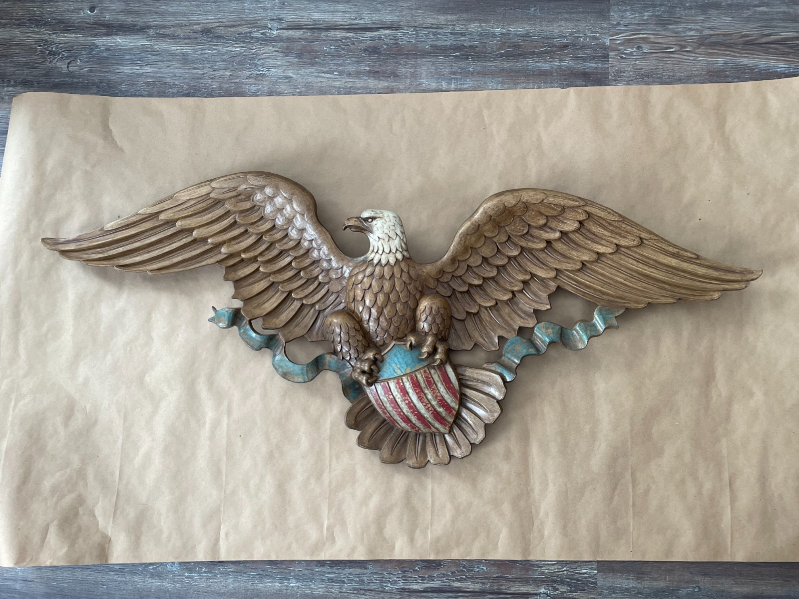 Vintage 1958 Syroco Eagle Wall Plaque Patriotic Americana 45” Large Gold USA