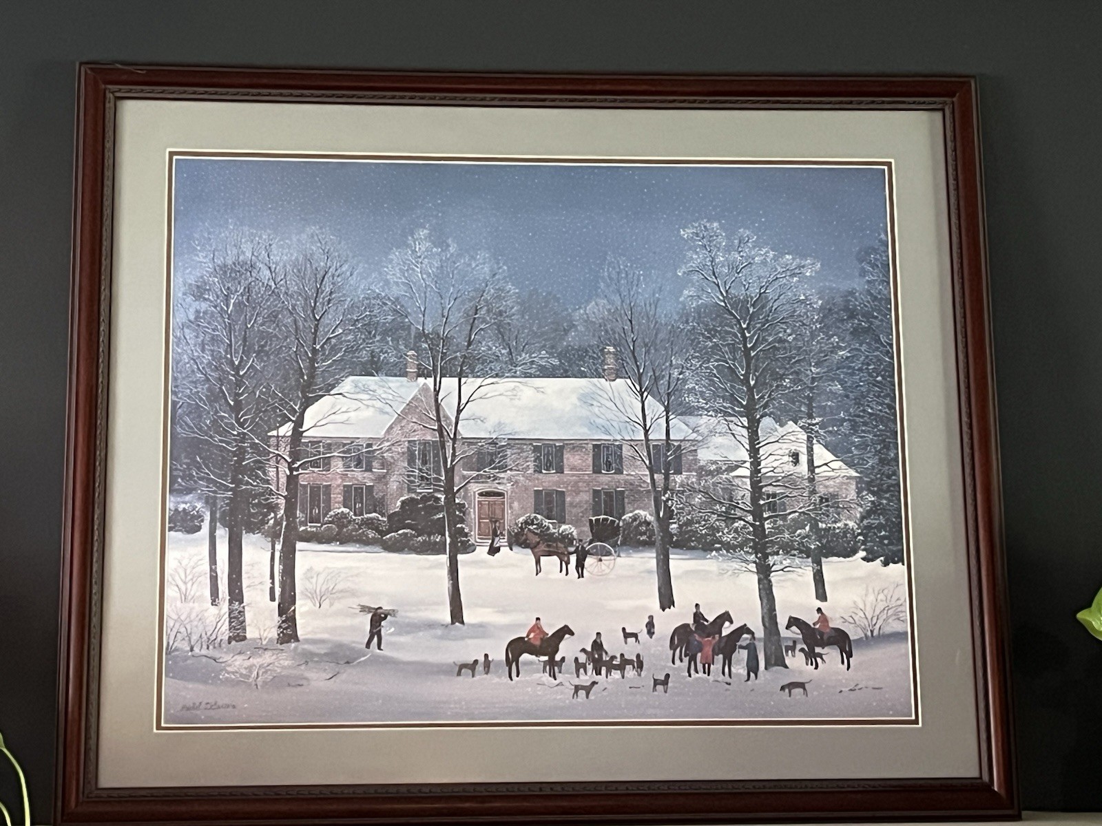 Michel Delacroix La Chasse d\'Hiver Large Framed Art Print 35x28.5 Winter Hunt