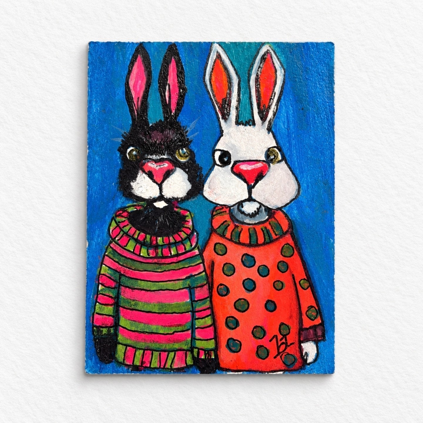 Asked To Leave Rabbits ACEO Hand Painted Original Funny Suspicious Bunny Art