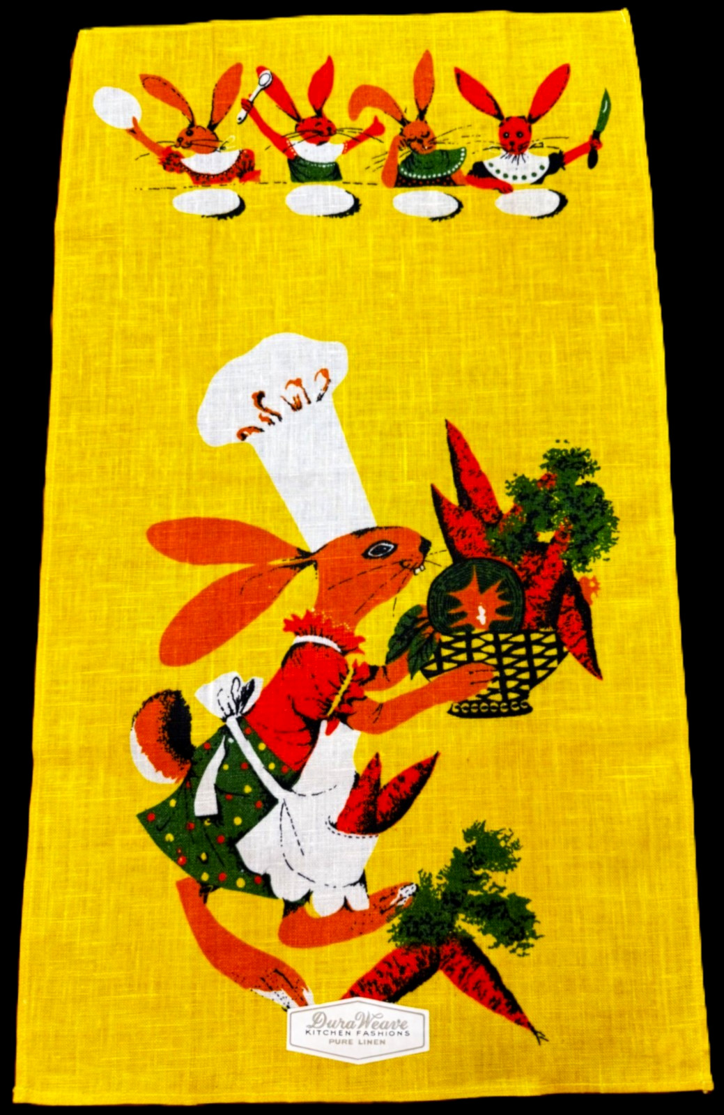 MWT Vtg. DURAWEAVE Tea Towel Maria Becker RABBIT BUNNY BABIES MWT Vtg. DURAWEAVE Tea Towel Maria Becker RABBIT BUNNY BABIES