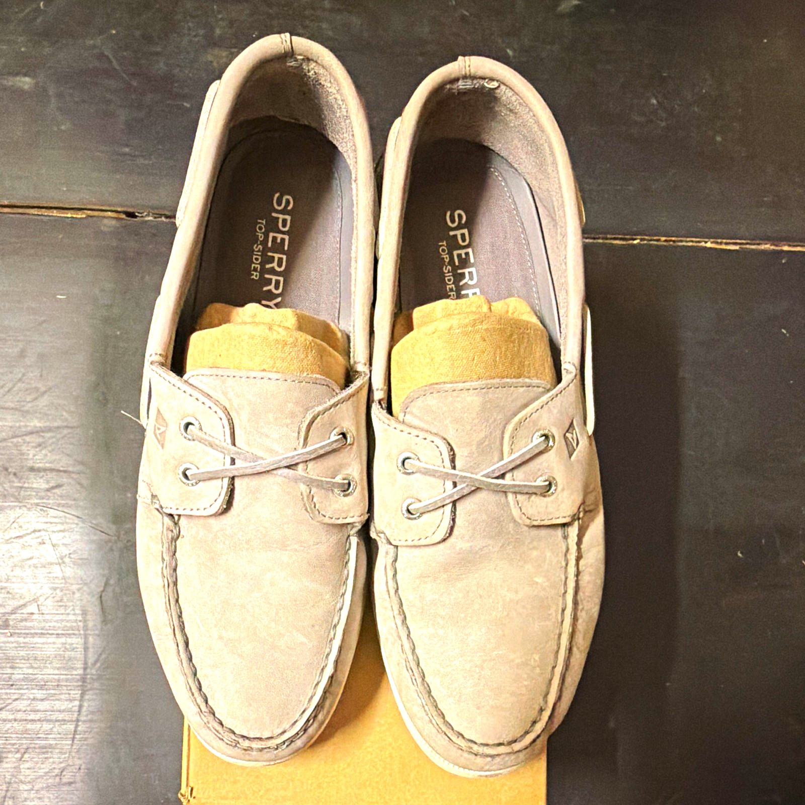 Sperry Top-Sider AO 2-Eye Cross Lace Men\'s Gray Leather Boat Shoes US 13
