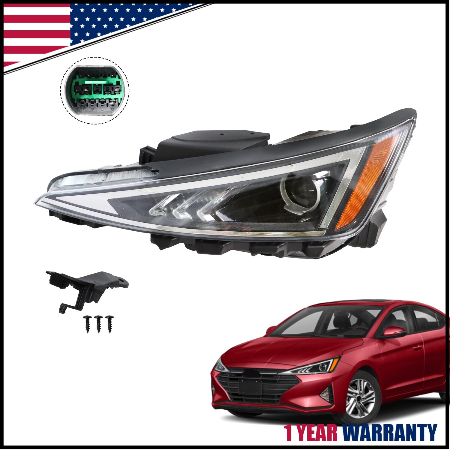 For 2019-2020 Hyundai Elantra Sedan Projector Driver Side Halogen Headlight LH