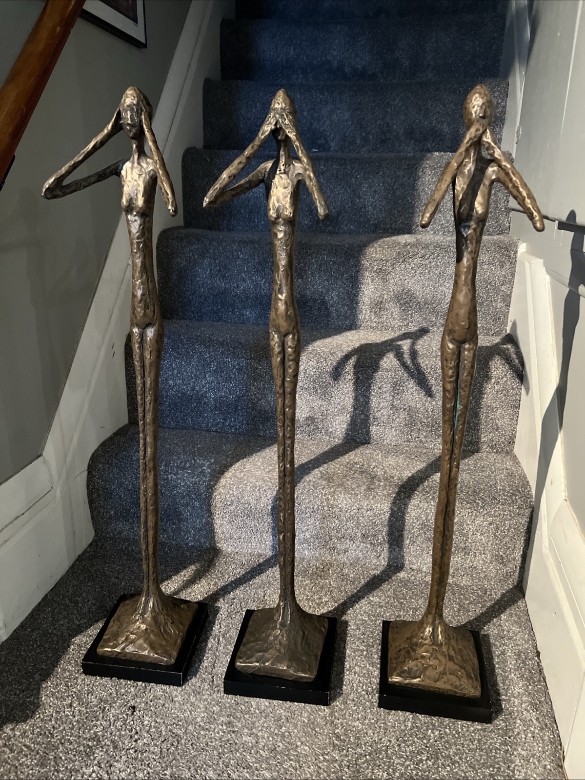 Resin Bronze Colored Skinny Sculpture See Hear Speak No Evil Phillips Collection
