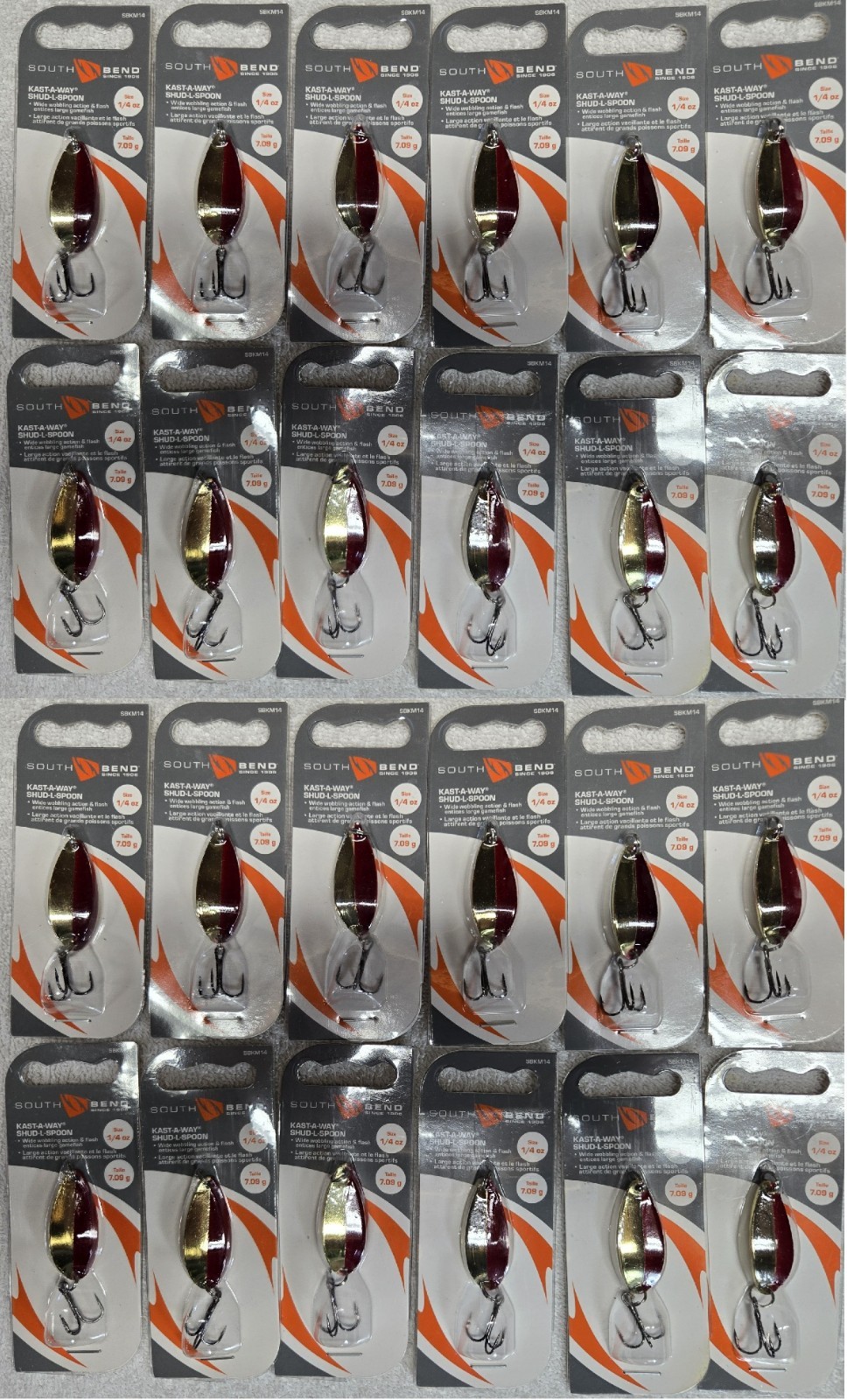 24 Pack, South Bend Kast A Way Shud-L Spoon 1/4 oz Gold Red SBKM14-GRD, NEW