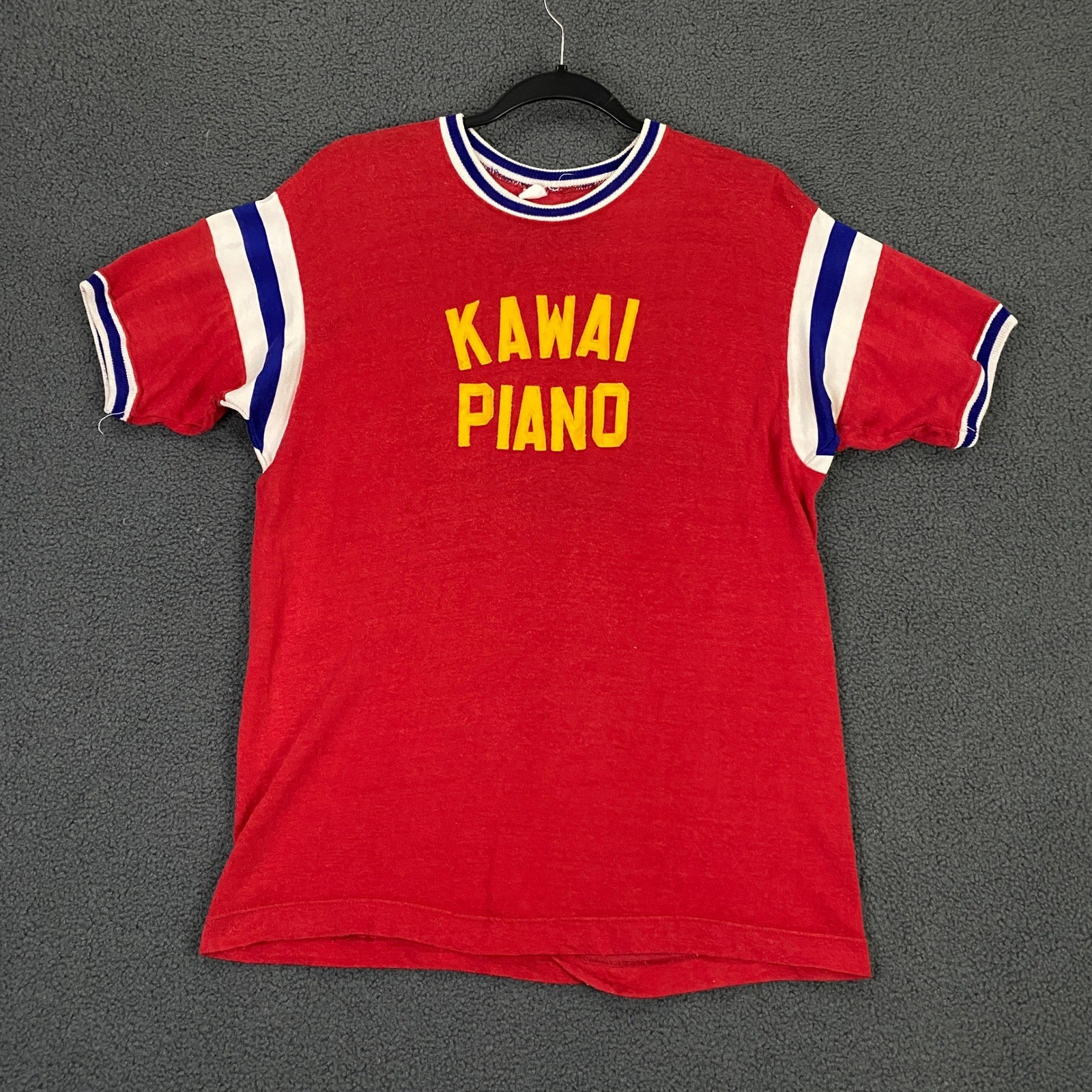 Russell Southern Co T-Shirt size Large Red Kawai Piano Durene Ringer Vintage 50s