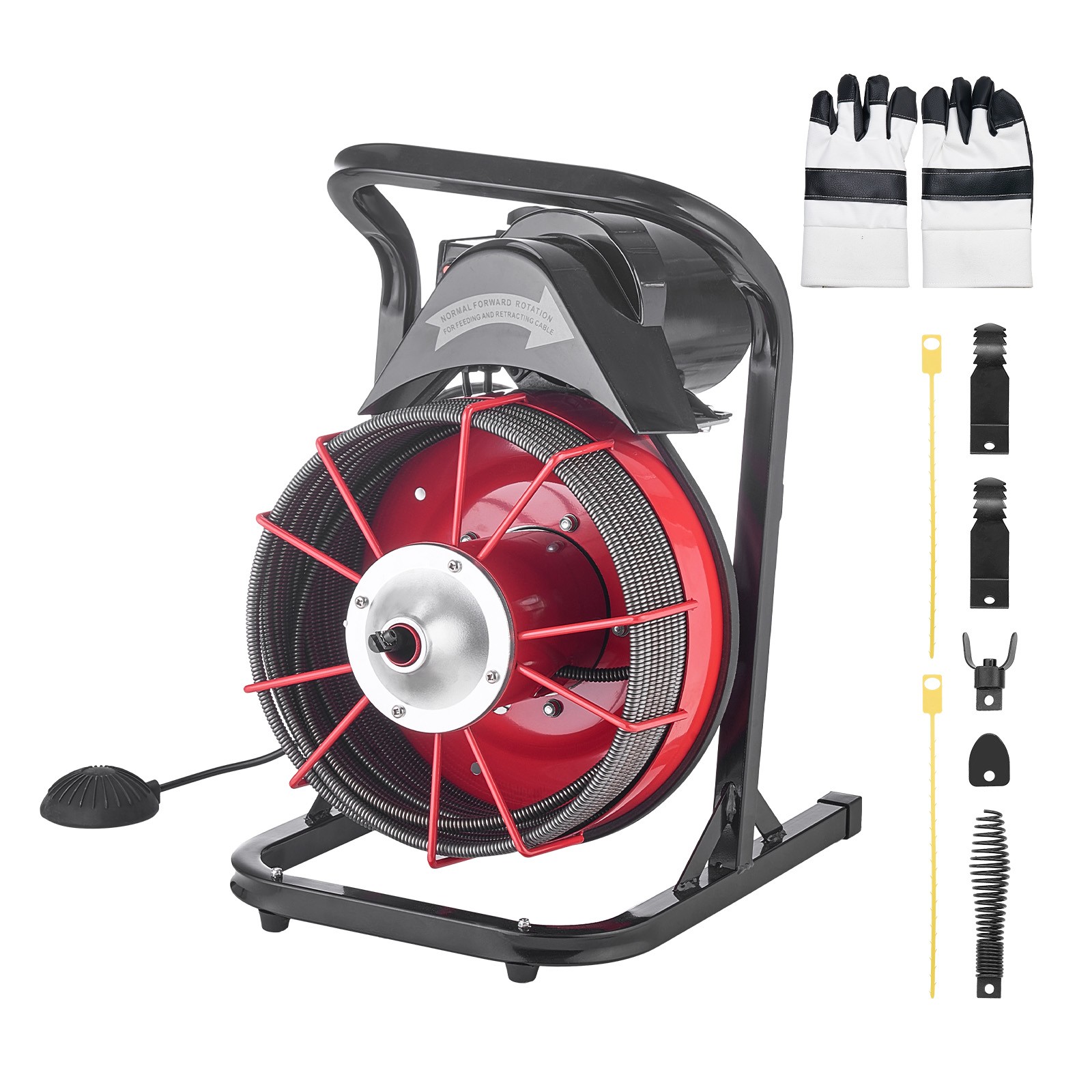 Uimoso Drain Cleaning Machine with 75FT x 3/8 Inch Cable and 4 Cutting Tools