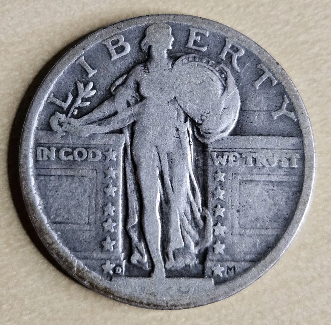 1919-D Denver Standing Liberty Quarter SLQ 25c Good G Or Very Good VG Key Date 1919-D Denver Standing Liberty Quarter SLQ 25c Good G Or Very Good VG Key Date