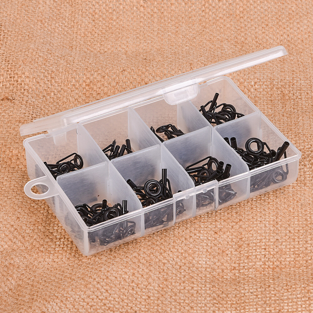80PCS Ceramic Fishing Rod Guide Tips Top Eye Rings Line Repair Kit 8 Sizes Set