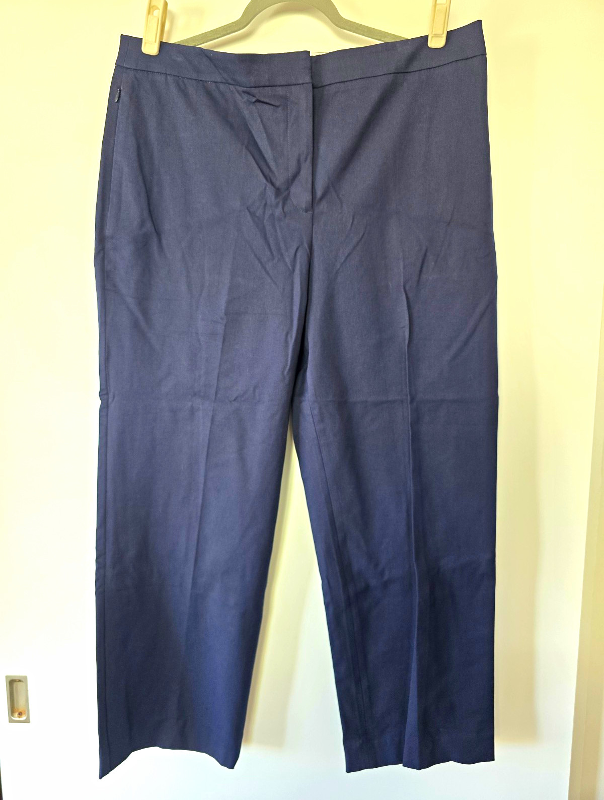 Talbots Women\'s Navy Straight Ankle Pants Solid Cotton Stretch Flat Front Zip 14
