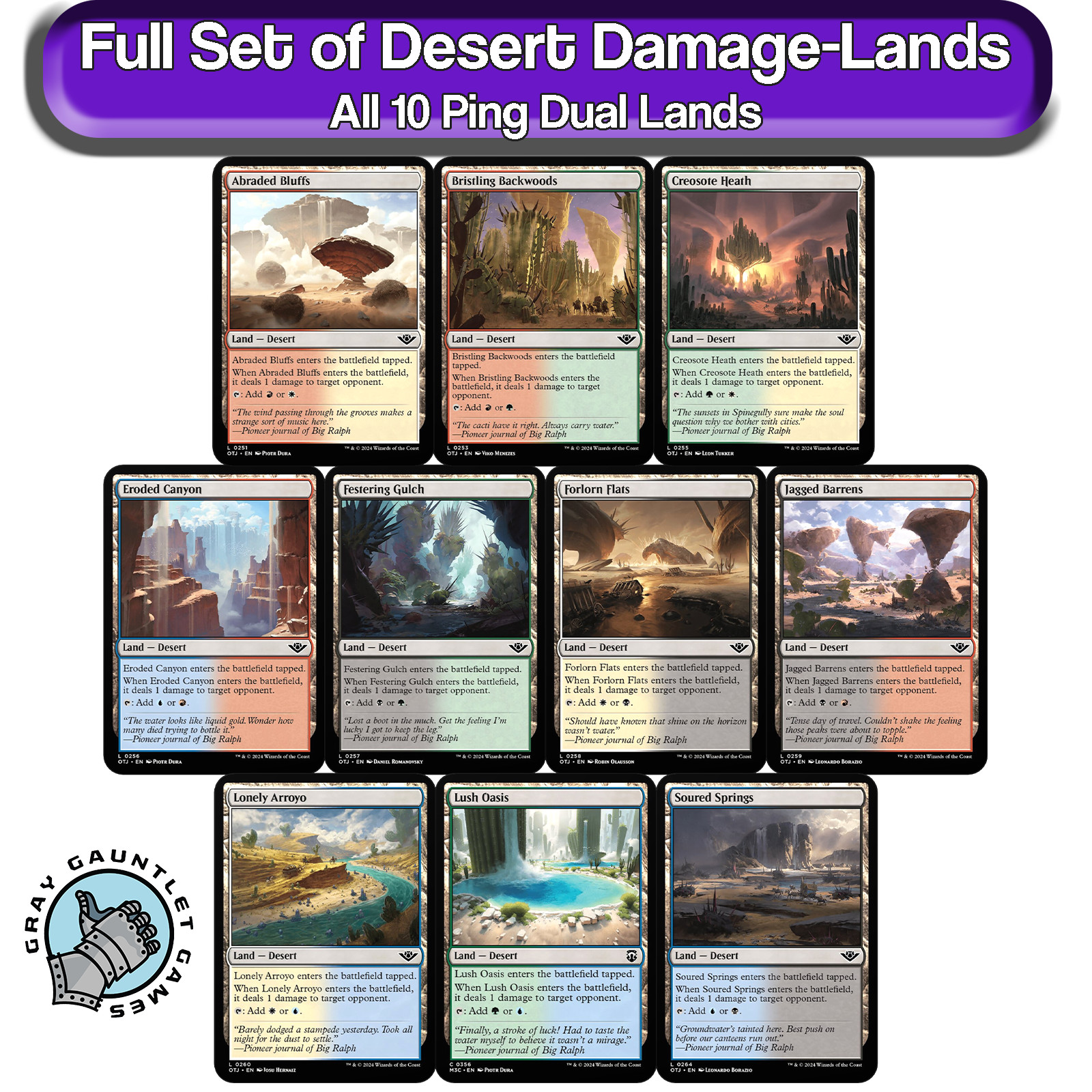 Desert Damage Dual Lands MTG Full Set All 10 Magic Commander EDH Ping Mana Lot [