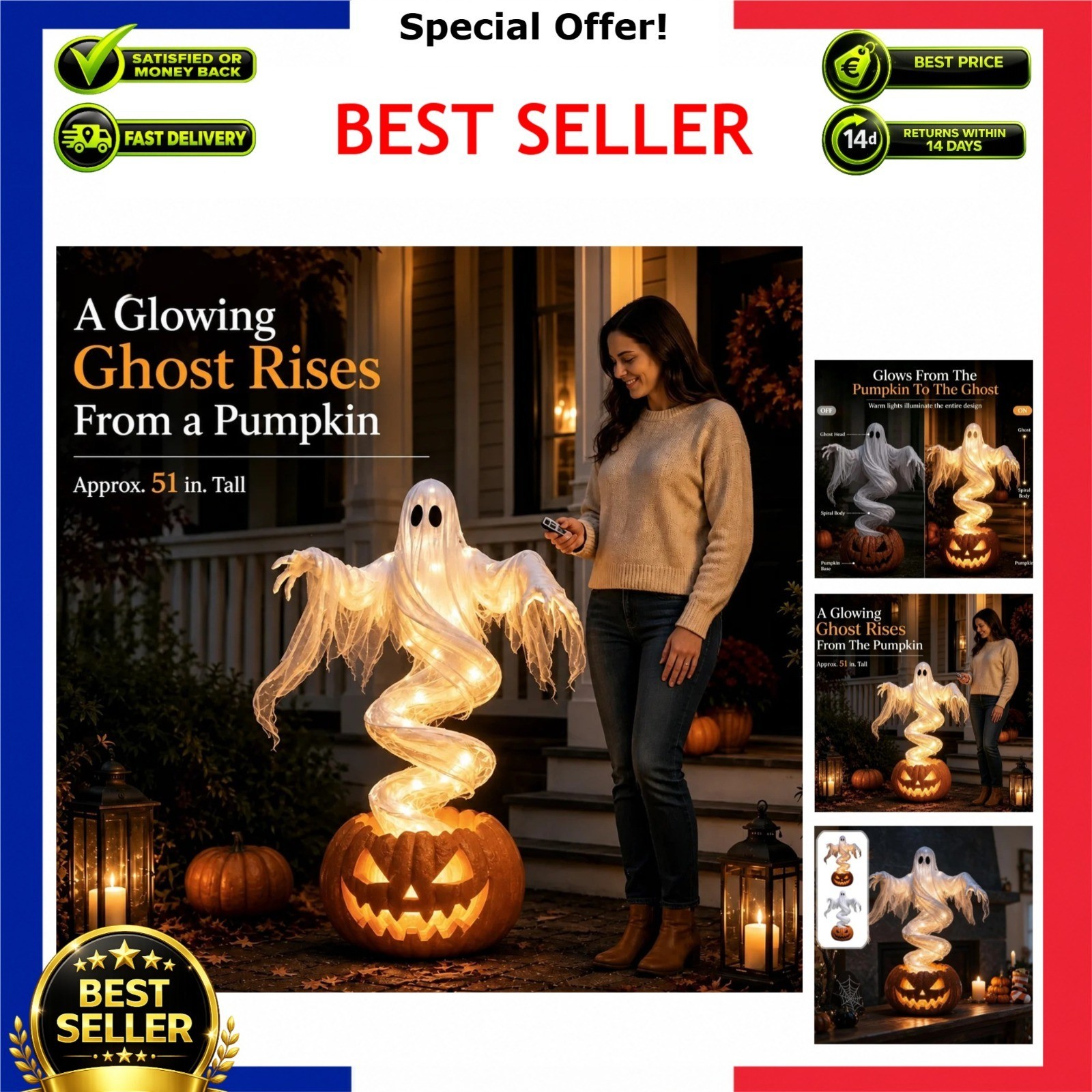 LED Swirling Ghost Pumpkin Yard Lamp | Lighted Halloween Garden Decor, Outdoor