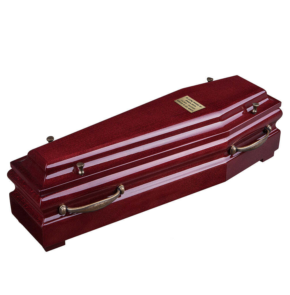 Beautiful  Wood Casket with Gold Cross and Handles Funeral Ashes Urn for Adult