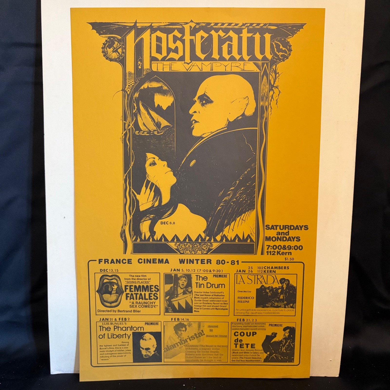 Vintage Nosferatu The Vampyre France Cinema Winter 80-81 Film Schedule Poster