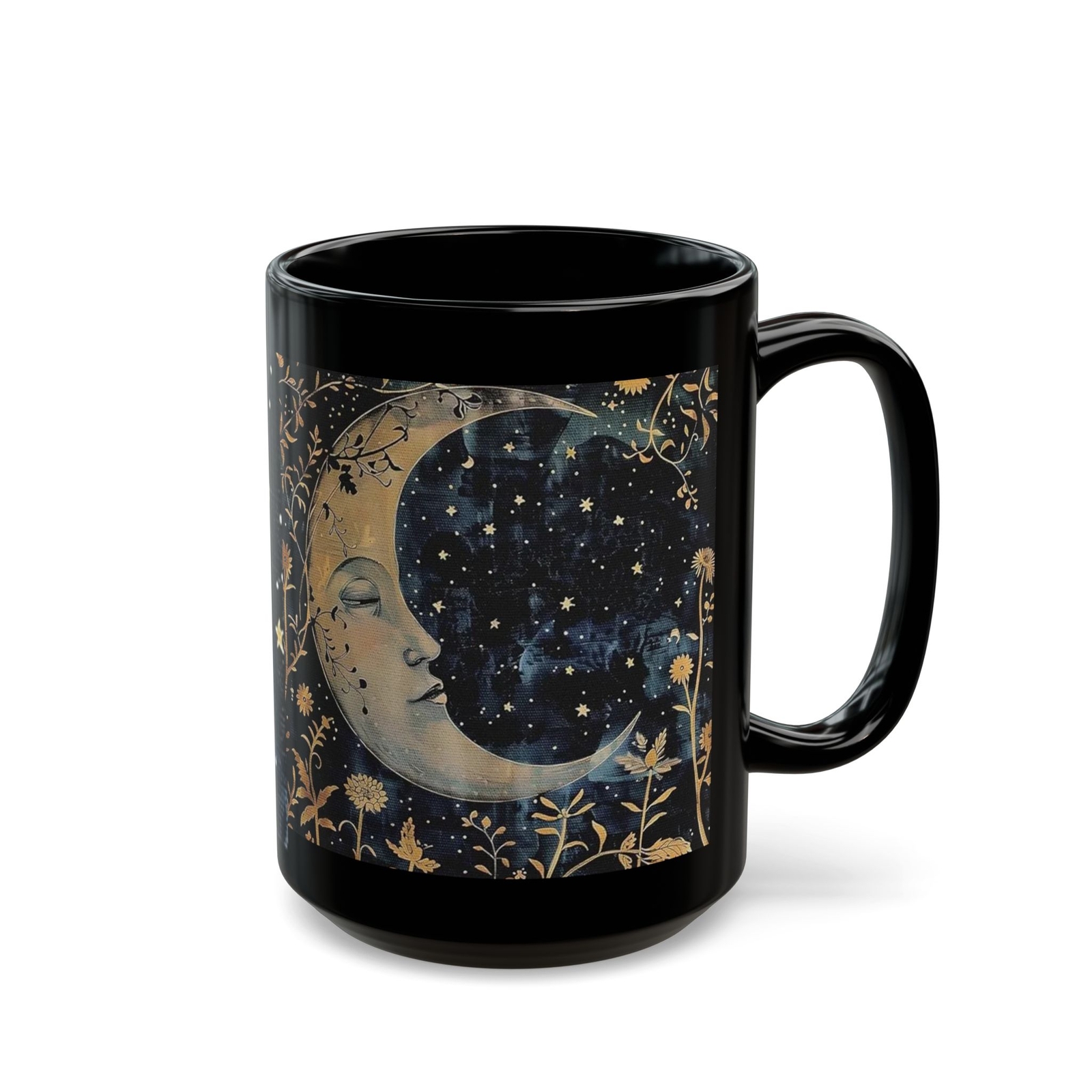 Moon and Stars Celestial Coffee Black Mug (11oz, 15oz)