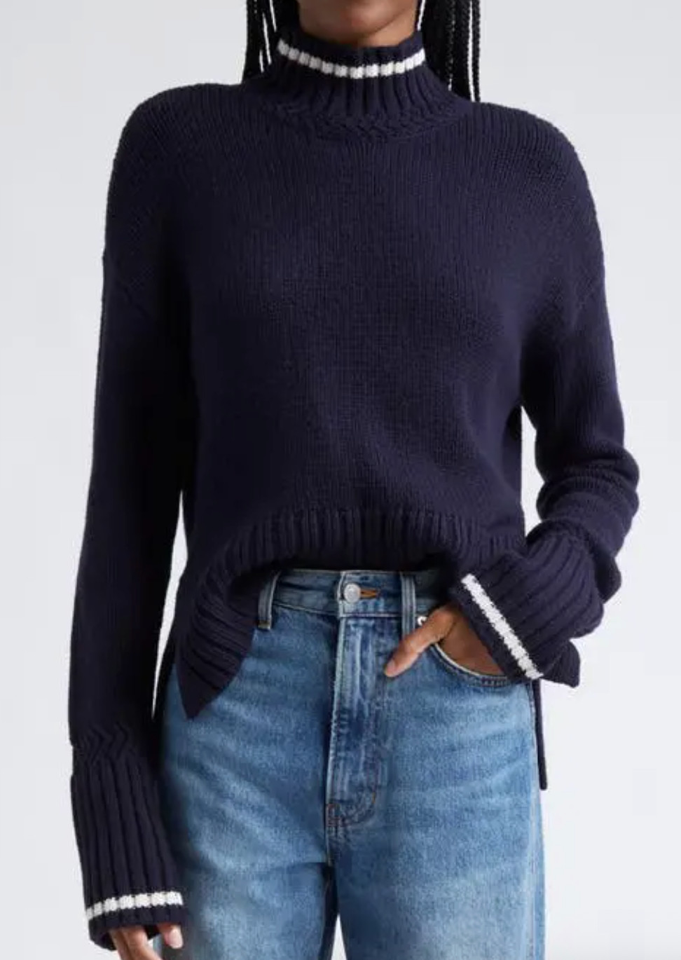 NWOT $378 Veronica Beard  Lancetti Stripe Turtleneck Sweater Medium Navy