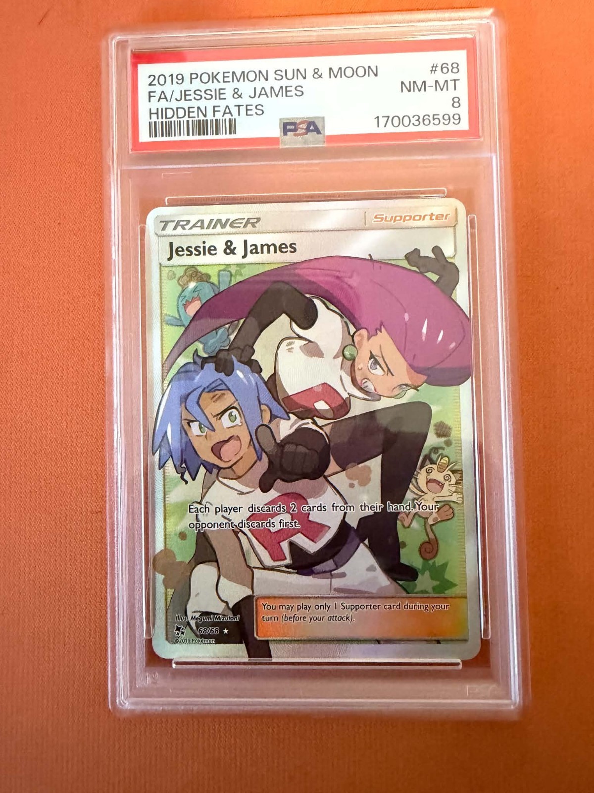2019 Pokemon Sun & Moon Jessie & James Hidden Fates #68 Full Art PSA 8 Mint