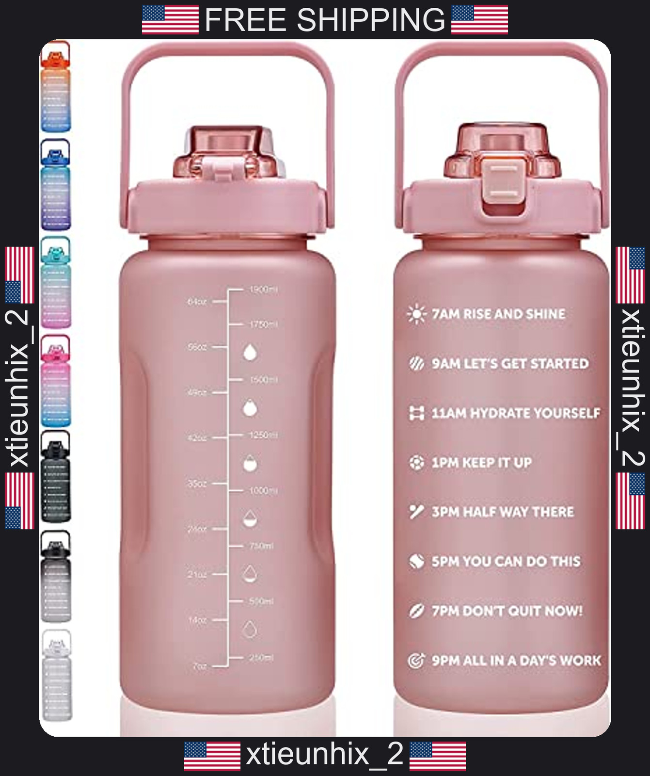 Large Motivational Water Bottle 64oz Tritan Leakproof with Straw and Handle