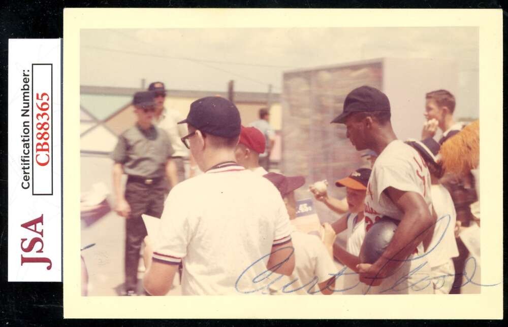 Curt Flood JSA Coa Signed 4x5 Original Spring Training Photo Autograph Curt Flood JSA Coa Signed 4x5 Original Spring Training Photo Autograph