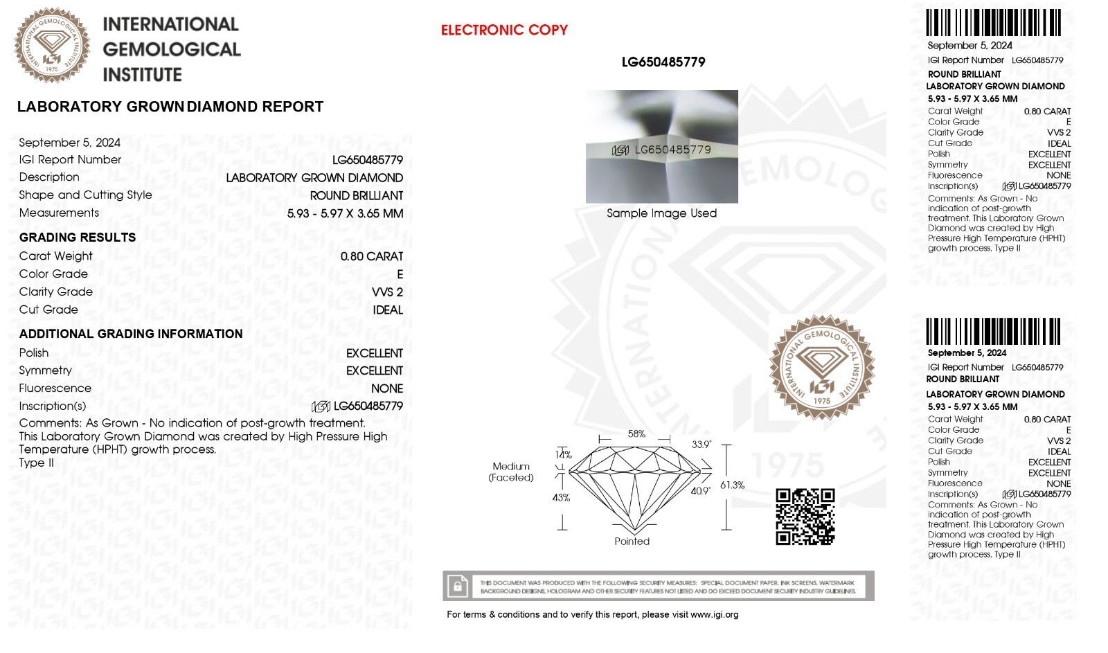 0.80 Cts Round Cut IGI Certified Lab Grown CVD Diamond E Color VVS2 Clarity 0.80 Cts Round Cut IGI Certified Lab Grown CVD Diamond E Color VVS2 Clarity