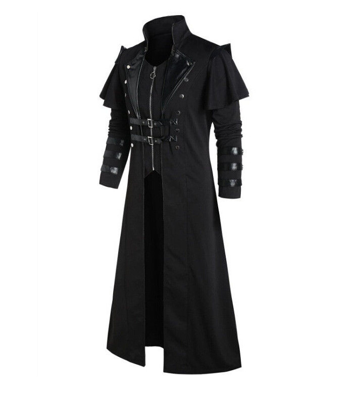 Mens Halloween Medieval Vintage Long Jacket Gothic Steampunk Punk Knight Coat