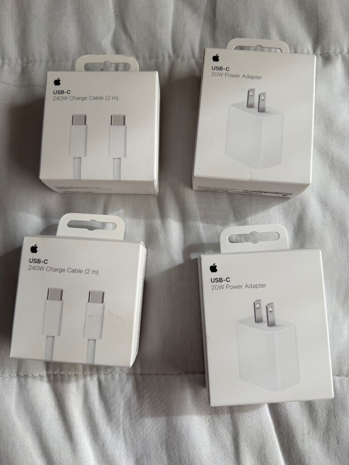 Apple USB-C Charger Lot 2x 20W Power Adapter + 2x 240W 2m Cable New