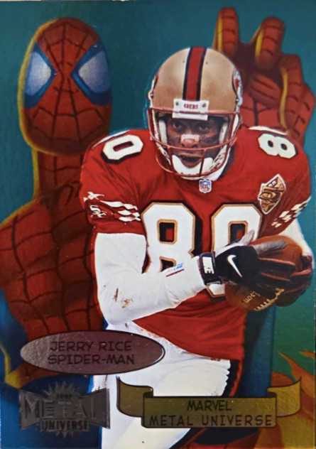 Refrigerator Magnet of 1997 SkyBox Metal Universe JERRY RICE SPIDER-MAN MARVEL