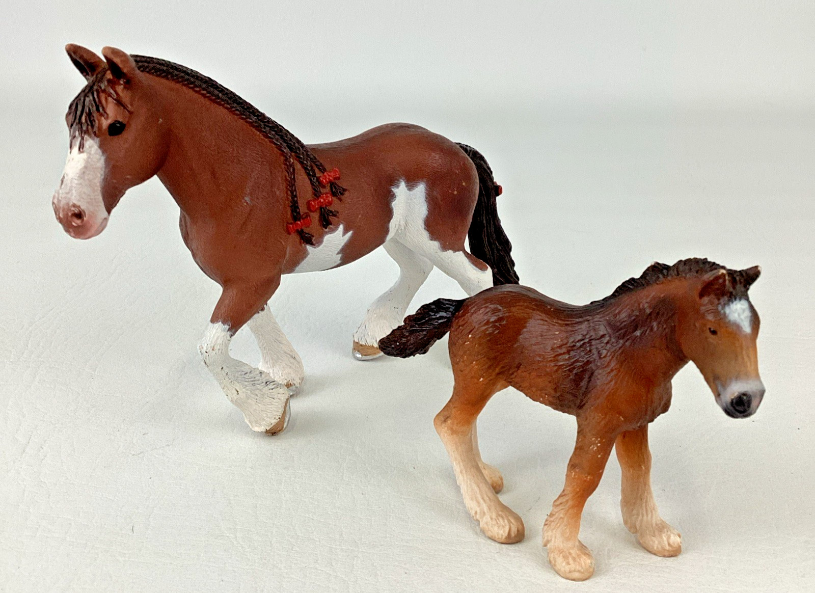 Schleich Horse Clydesdale Mare Red Bows Draft Foal Realistic Animal Figure Lot