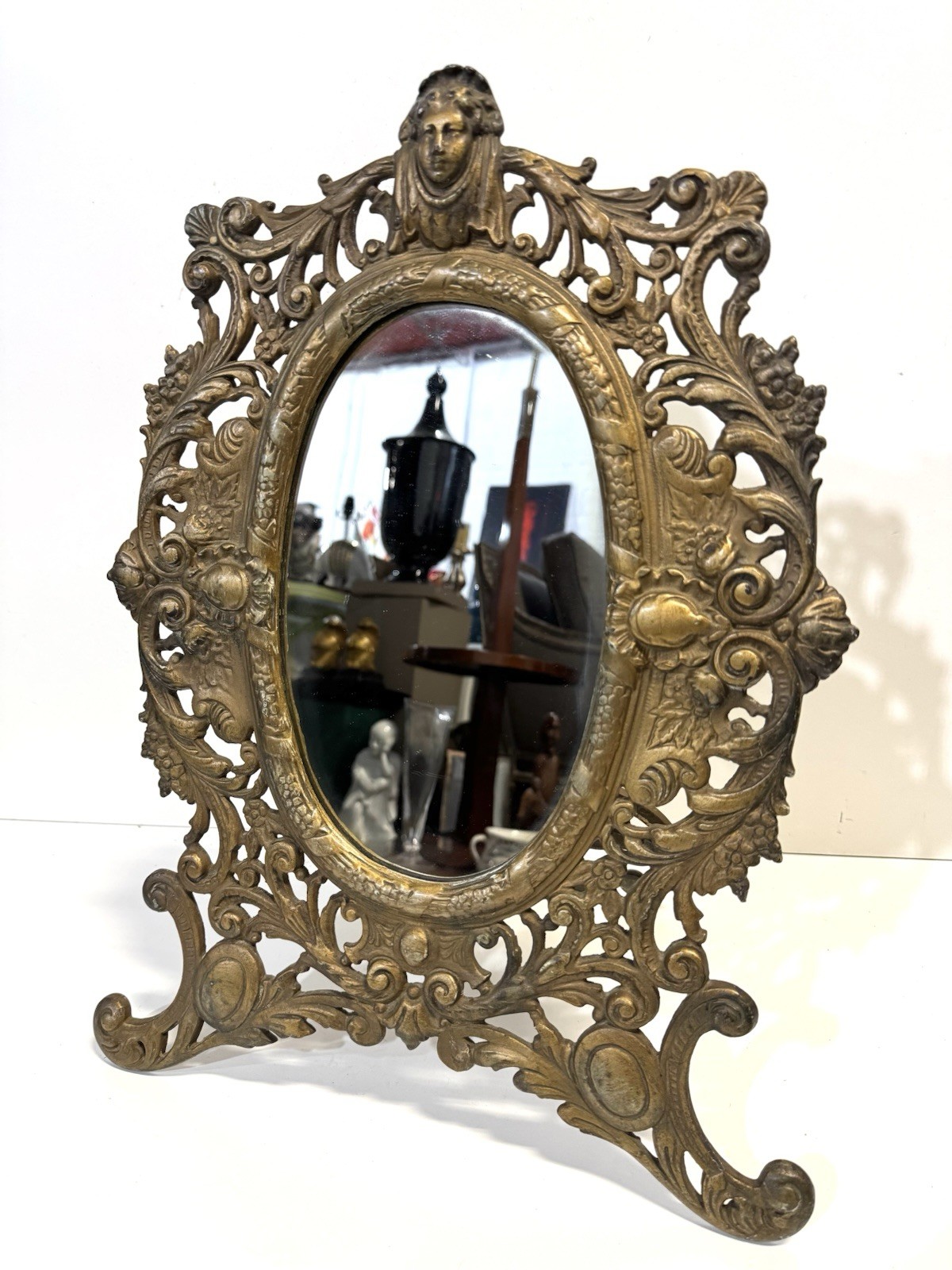 Antique Bradley & Hubbard Cast Iron Large Easel Back Table Mirror
