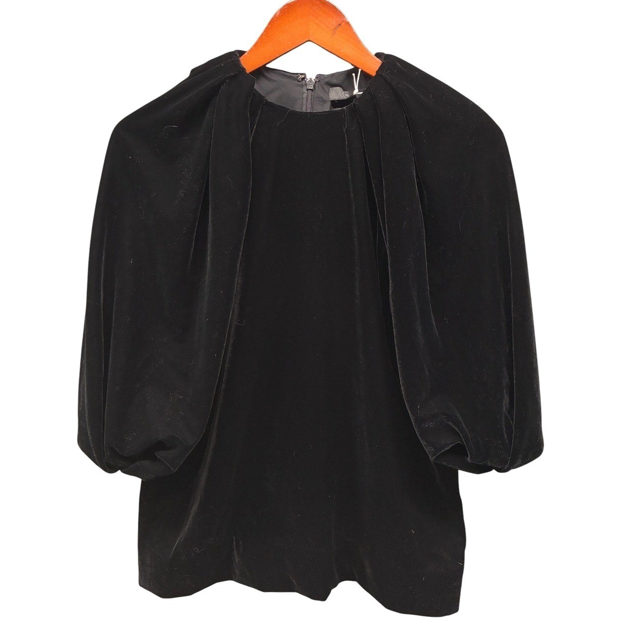 COS Velvet Balloon Sleeve Blouse Top Womens 4 Black Draped Evening Party NWT