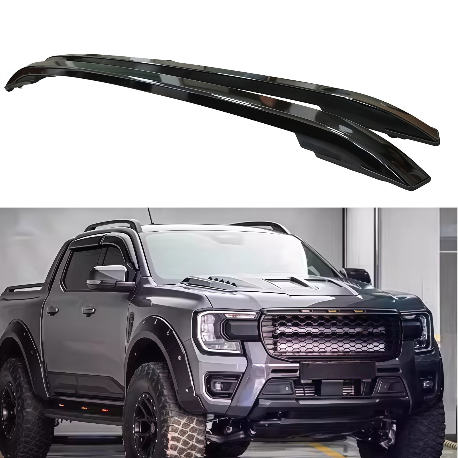 Black Roof Rail Racks Fits for Ford Ranger 2024 2025 2026 Aluminum Luggage Cargo