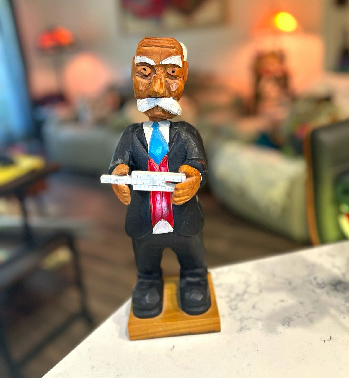 Vintage Hand-Carved/Painted Wooden Scientist in Suit Figurine, 11in Tall Vintage Hand-Carved/Painted Wooden Scientist in Suit Figurine, 11in Tall
