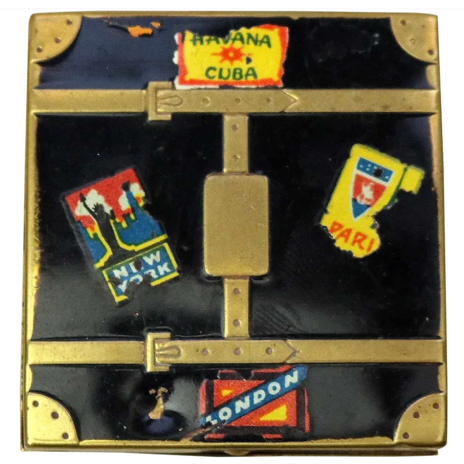 Extremely rare antique novelty suitcase enamel Compact Powder Box C.early 20thC