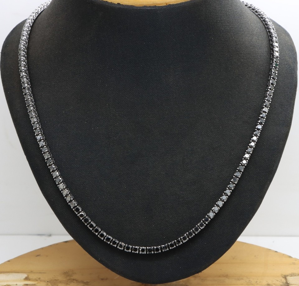 Unisex 3MM Natural Black Diamond Tennis Necklace 26\